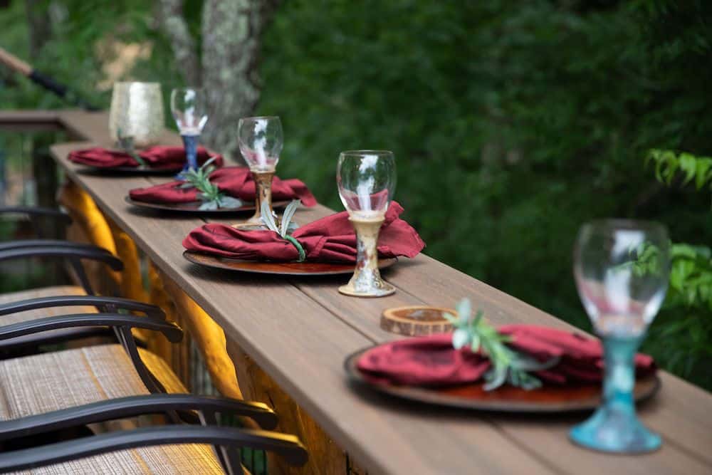 deck bar area at a treehouse resort in the Smoky Mountains