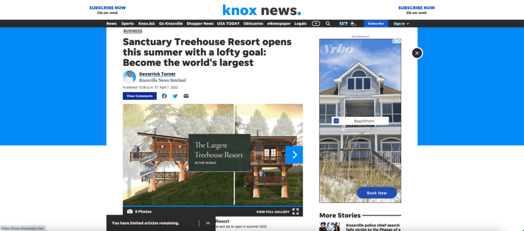 knox news sanctuary treehouse resort 