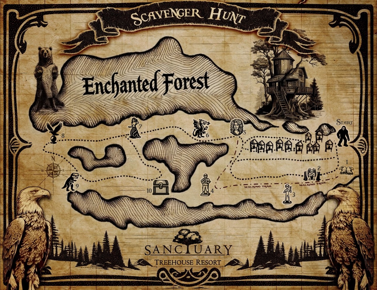 The Sanctuary scavenger hunt map of the Enchanted Forest The Sanctuary scavenger hunt map of the Enchanted Forest