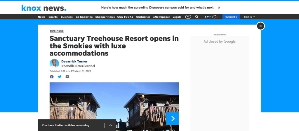 knox news sanctuary treehouse resort 